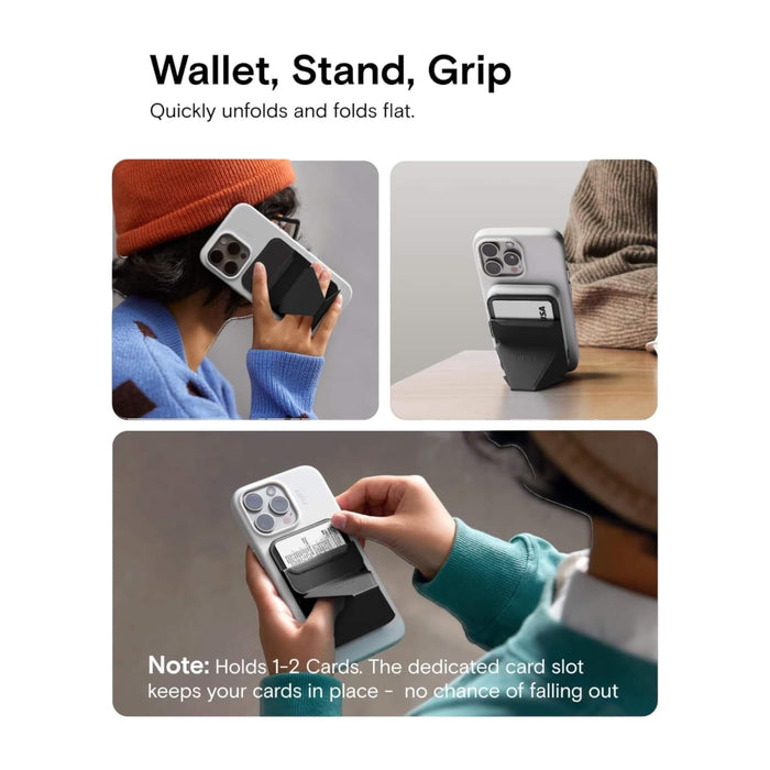 MOFT magnetic wallet stand, Jet Black, with angle adjustment & Magsafe. Available at TaMiMi Projects, Qatar.