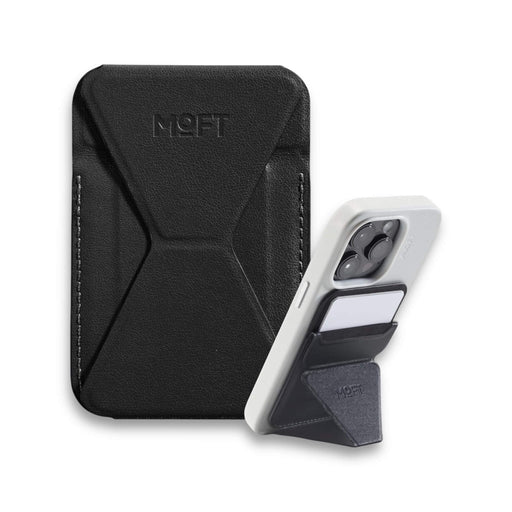 MOFT magnetic wallet stand, Jet Black, with angle adjustment & Magsafe. Available at TaMiMi Projects, Qatar.