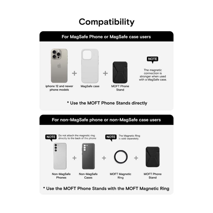 MOFT magnetic wallet stand, Jet Black, with angle adjustment & Magsafe. Available at TaMiMi Projects, Qatar.