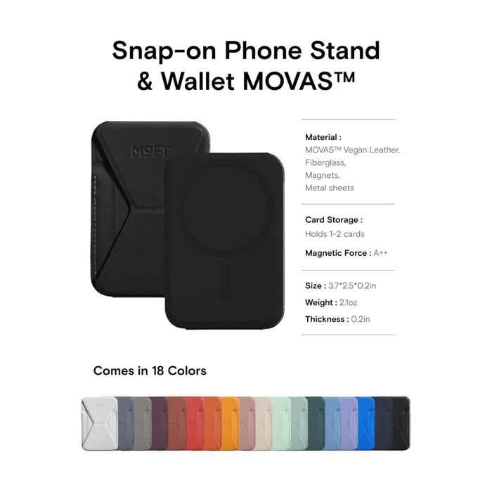 MOFT magnetic wallet stand, Jet Black, with angle adjustment & Magsafe. Available at TaMiMi Projects, Qatar.