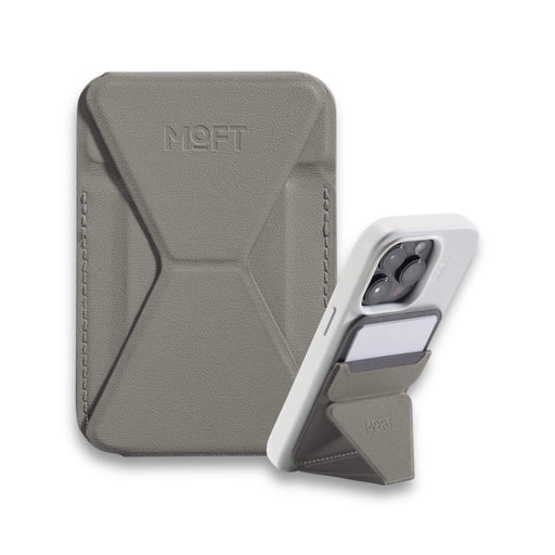 MOFT magnetic wallet stand, taupe, for iPhone 16/15/14/13, with angle adjustment & Magsafe. Available at TaMiMi Projects, Qatar