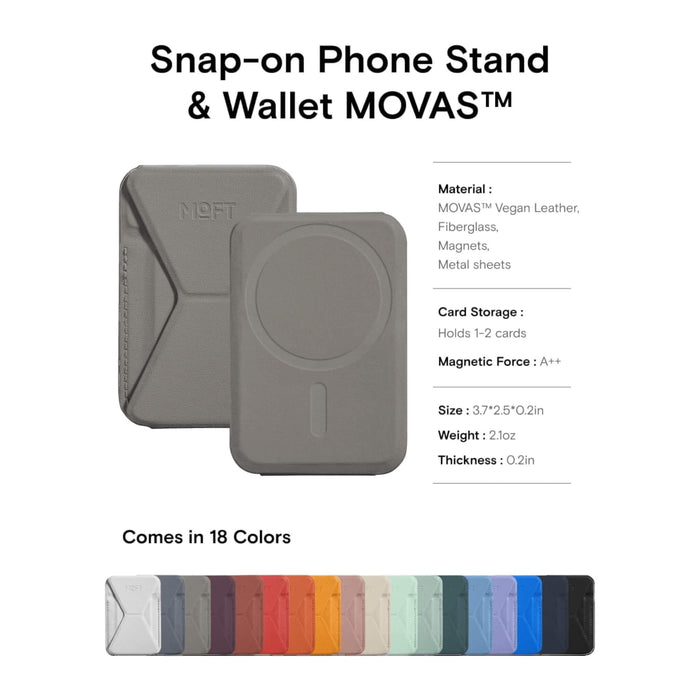 MOFT magnetic wallet stand, taupe, for iPhone 16/15/14/13, with angle adjustment & Magsafe. Available at TaMiMi Projects, Qatar