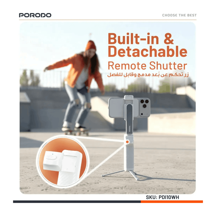 Porodo Malibu Selfie Stick with Tripod & Bluetooth Remote
