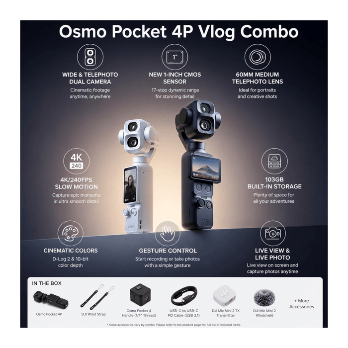 DJI Osmo Pocket 4P Vlog 4K Camera with Dual Lens Combo