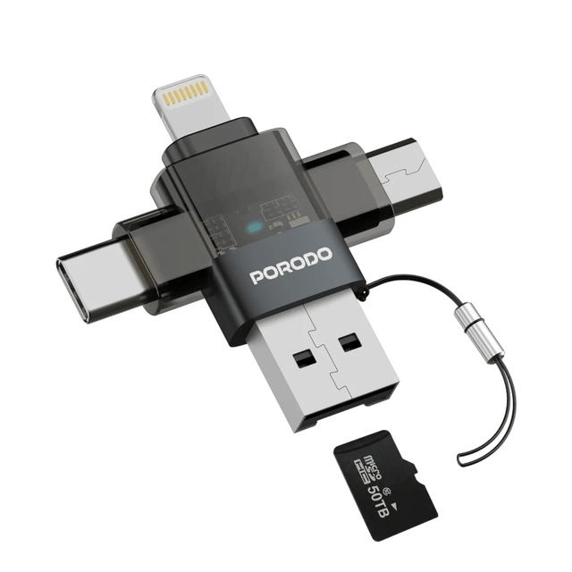 Porodo MINILINK Transparent 3-in-1 OTG Adapter, 3-in-1 multi-device adapter for easy connectivity.