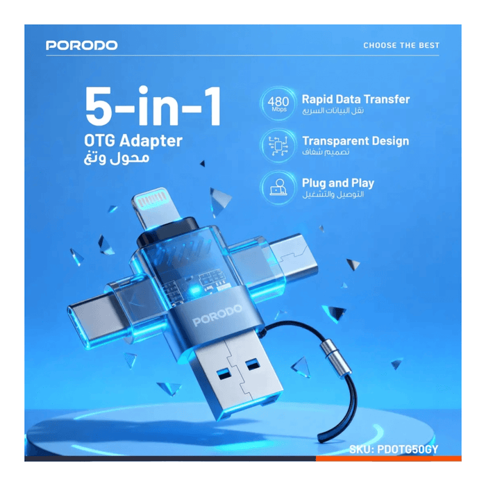 Porodo MINILINK Transparent 3-in-1 OTG Adapter