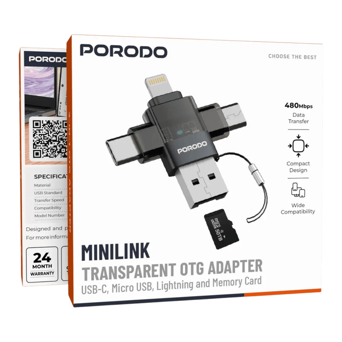 Porodo MINILINK Transparent 3-in-1 OTG Adapter