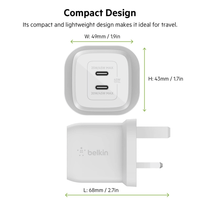 Belkin 45W Dual USB-C GaN Wall Charger with PD