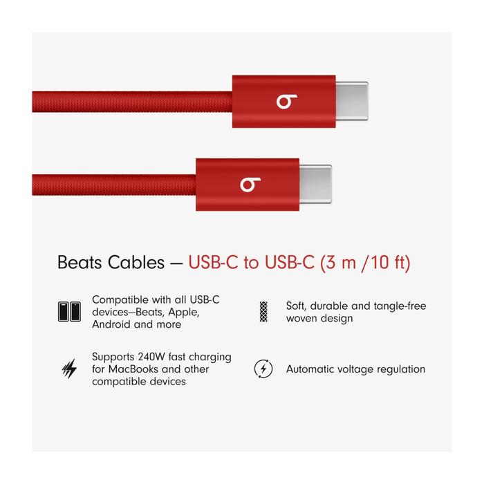 Beats USB-C to USB-C Woven Cable 3m 240W - Rapid Red
