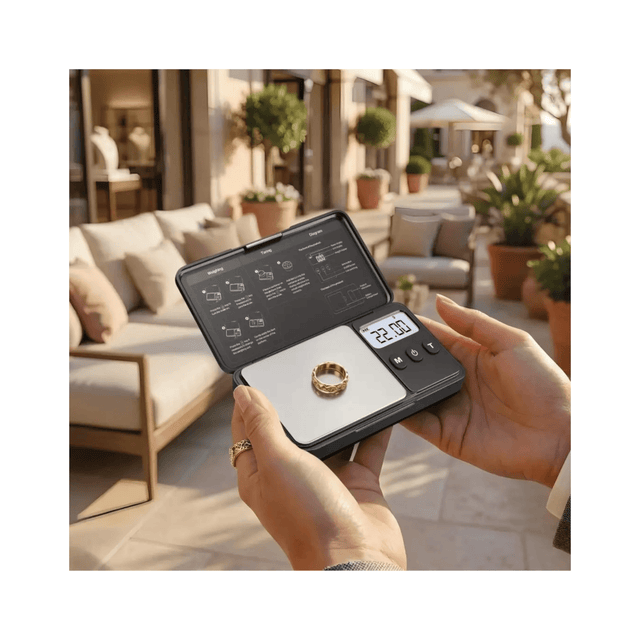 ‫ميزان مجوهرات رقمي من تميمي بروجكتس في قطر. دقة 0.01 جم وسعة 300 جم مع شاشة مضيئة ووظيفة Tare مثالي للاستخدام اليومي.