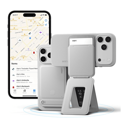 MOFT Trackable MagSafe Wallet Tripod Stand with Find My, real-time tracking and left-behind alerts. TaMiMi Projects Qatar.
