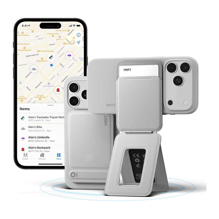 MOFT Trackable MagSafe Wallet Tripod Stand with Find My, real-time tracking and left-behind alerts. TaMiMi Projects Qatar.