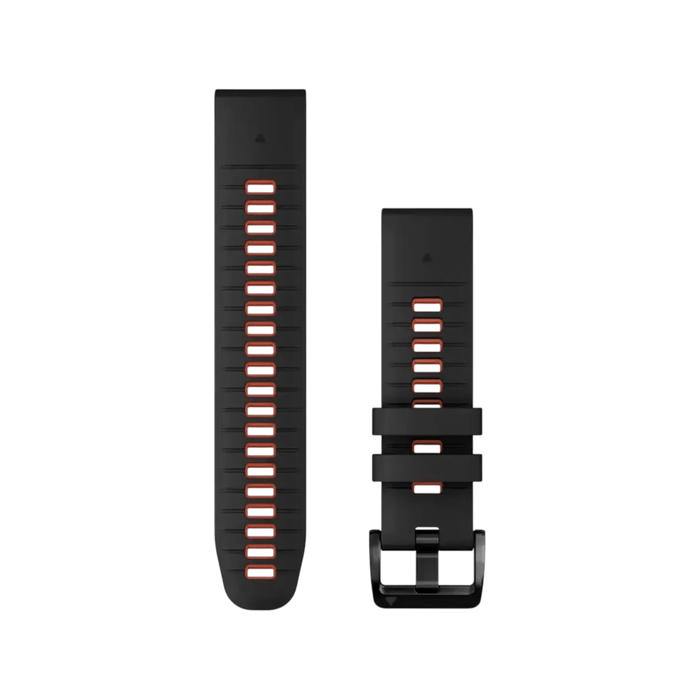 Garmin QuickFit® 22 Watch Band in Black/Flame Red Silicone. سير لساعات جارمن  تصميم أنيق، مصنوع من السيليكون مرن ومتين