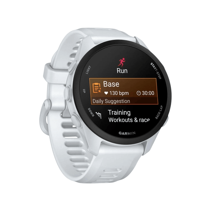 Forerunner® 70 in Whitestone - 43mm, Built-in GPS for accurate pace and distance tracking.
