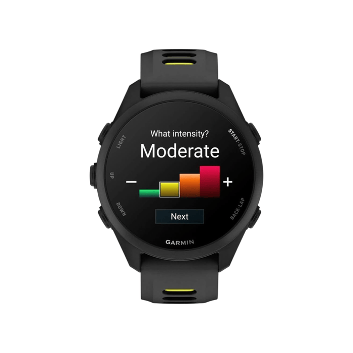 Forerunner® 170 - Black / Amp Yellow, Up to 10 days battery life in smartwatch mode and 20 hours in GPS mode.