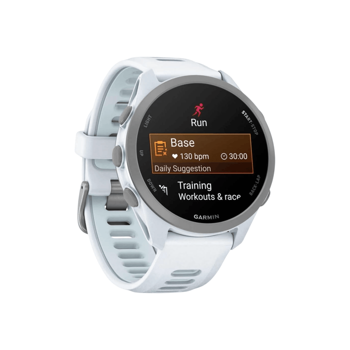Forerunner® 170 in Whitestone/Cloud Blue, Wrist-based heart rate monitoring throughout the day.