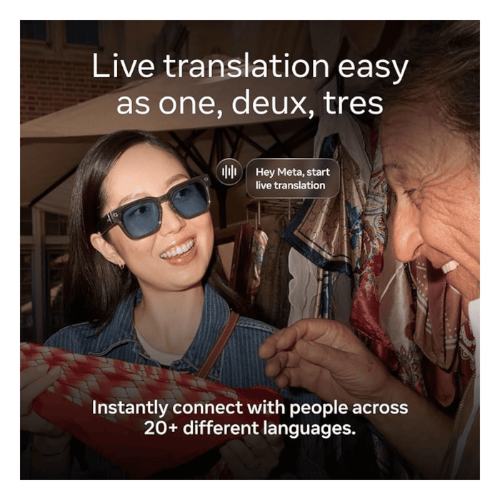 ‫نظارة ميتا أدفنتشر الذكية مقاس Large بإطار أسود  وعدسات بنية، مع Meta AI وكاميرا 12MP وتصوير 3K وترجمة فورية وصوت Open-Ear.‬