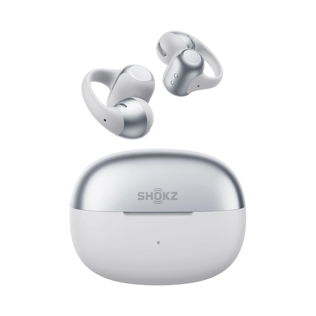 SHOKZ OpenDots 2 open-ear clip-on wireless earbuds, design keeps you aware of your surroundings. comfortable fit.