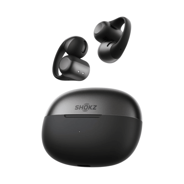 SHOKZ OpenDots 2 open-ear clip-on wireless earbuds, design keeps you aware of your surroundings. comfortable fit.