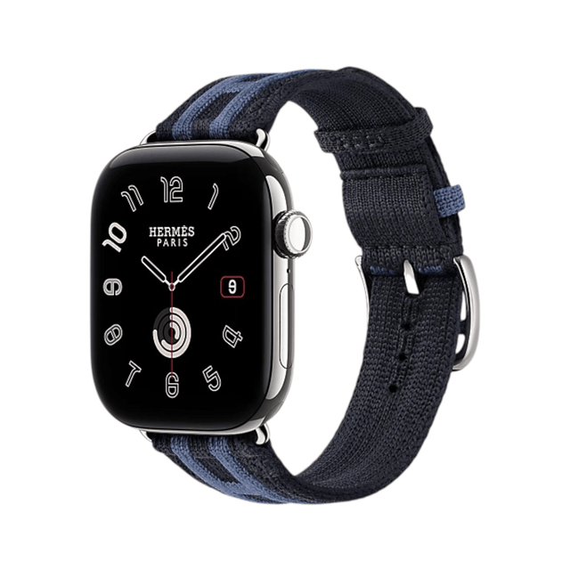 Apple Watch Hermès Series 12 GPS + Cellular 42mm Silver Titanium with Rocabar Club Bleu Nuit/Bleu Brighton