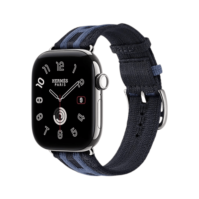 Apple Watch Hermès Series 12 GPS + Cellular 42mm Silver Titanium with Rocabar Club Bleu Nuit/Bleu Brighton