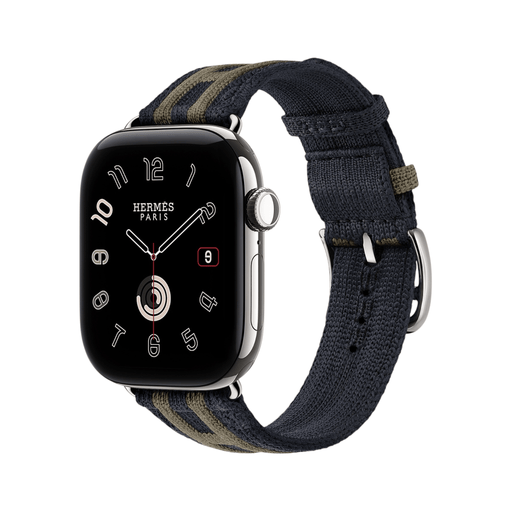 Apple Watch Hermès Series 12 GPS + Cellular 42mm Silver Titanium with Rocabar Club Bleu Nuit/Gris Titane