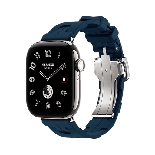 Apple Watch Hermès Series 12 GPS + Cellular 42mm Silver Titanium Kilim Single Tour Deployment Buckle, Bleu De Malte