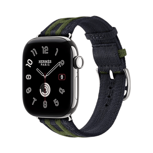 Apple Watch Hermès Series 12 GPS + Cellular 42mm Silver Titanium with Rocabar Club Bleu Nuit/Vert