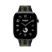 ‫Apple Watch Hermès Series 12 مقاس 42 مم تيتانيوم فضي وسوار Rocabar Club بلون Bleu Nuit / Vert، مع GPS + Cellular 64GB.‬