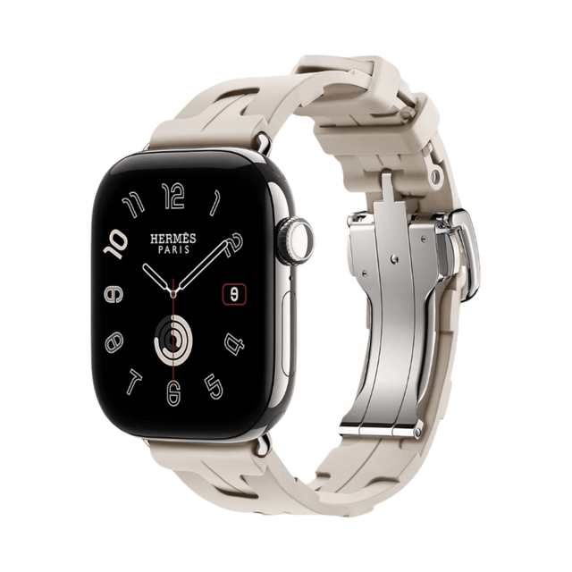 Apple Watch Hermès Series 12 GPS + Cellular 42mm Silver Titanium with Kilim Single Tour Deployment Buckle - Béton