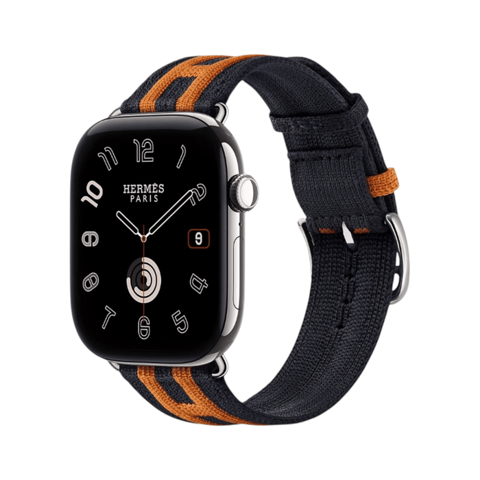 Apple Watch Hermès Series 12 GPS + Cellular 46mm Silver Titanium with Rocabar Club Bleu Nuit/Orange
