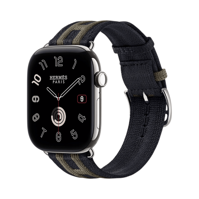 Apple Watch Hermès Series 12 GPS + Cellular 46mm Silver Titanium with Rocabar Club Bleu Nuit/Gris Titane