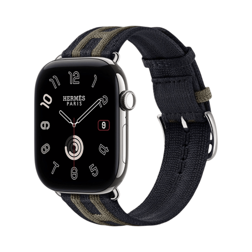 Apple Watch Hermès Series 12 GPS + Cellular 46mm Silver Titanium with Rocabar Club Bleu Nuit/Gris Titane