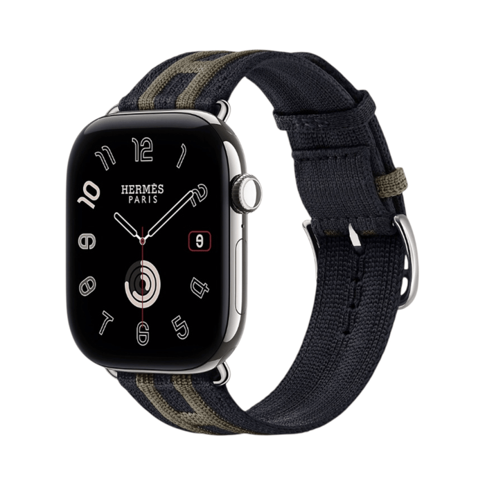 Apple Watch Hermès Series 12 GPS + Cellular 46mm Silver Titanium with Rocabar Club Bleu Nuit/Gris Titane