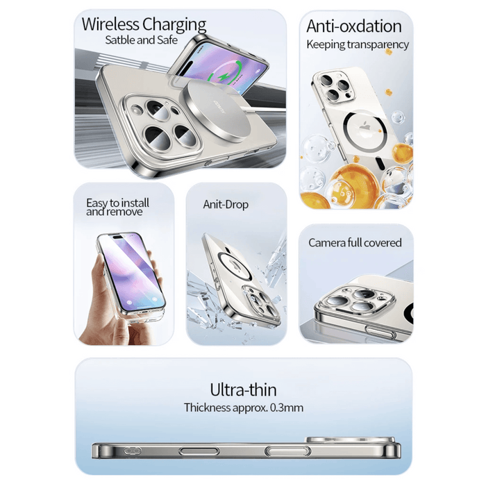 Xundd magnetic transparent case for iPhone 16 Pro Max, wireless charging, camera protection, shockproof. TaMiMi Projects, Qatar