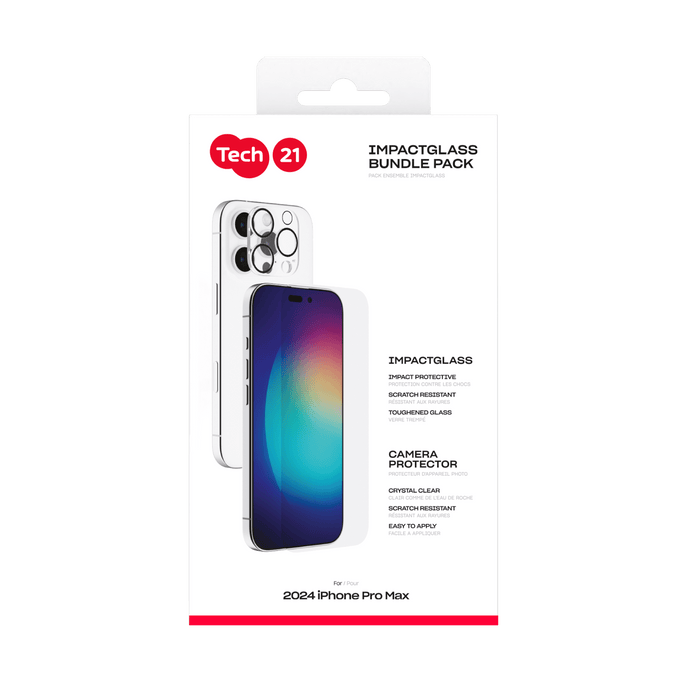 Tech21 EvoClear MagSafe Case Bundle for iPhone 16 Pro Max from TaMiMi Projects in Qatar. Includes case, tempered glass, and lens protector.