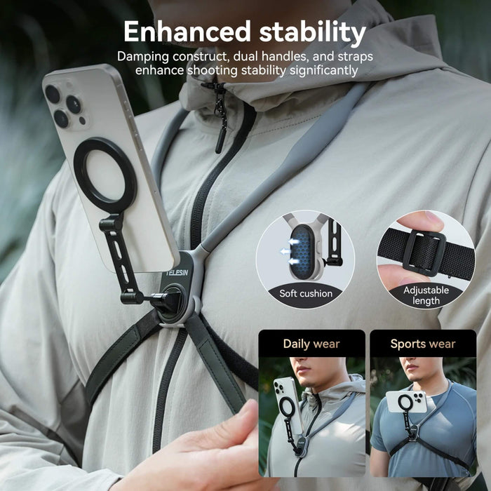 Magnetic Quick Release Neck Mount for hands-free shooting, flexible gooseneck, MAGSAFE compatible. Available at TaMiMi Projects, Qatar.