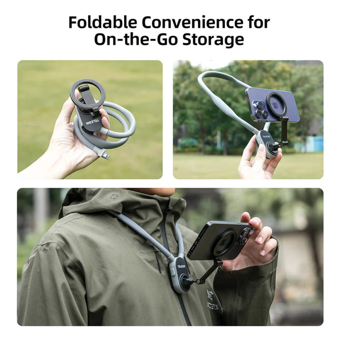 Magnetic Quick Release Neck Mount for hands-free shooting, flexible gooseneck, MAGSAFE compatible. Available at TaMiMi Projects, Qatar.