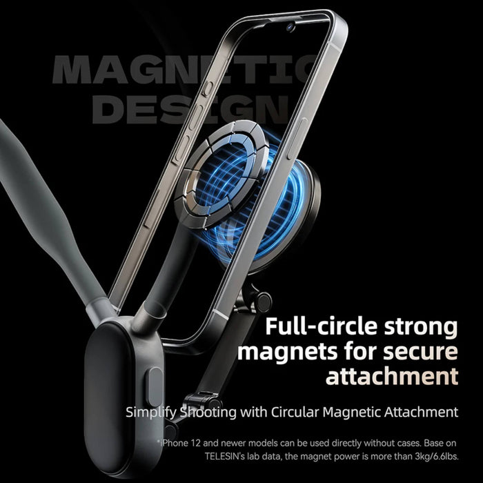 Magnetic Quick Release Neck Mount for hands-free shooting, flexible gooseneck, MAGSAFE compatible. Available at TaMiMi Projects, Qatar.
