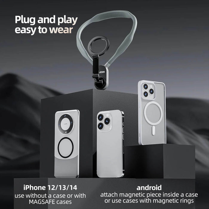 Magnetic Quick Release Neck Mount for hands-free shooting, flexible gooseneck, MAGSAFE compatible. Available at TaMiMi Projects, Qatar.