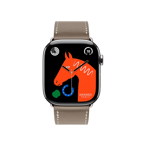 Apple Watch Hermès S10, 46mm Silver Titanium Case with Etoupe Single Tour, available at TaMiMi Projects in Qatar