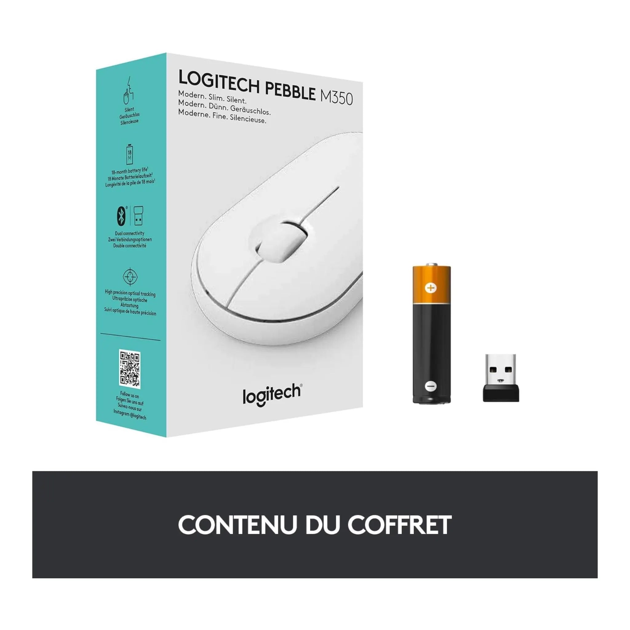 Logitech Pebble Slim M350 Wireless Mouse - White Logitech Pebble Slim M350 Wireless Mouse - White