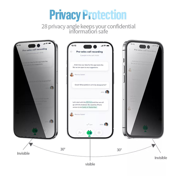 Blueo - Privacy Tempered Glass Screen Protector for iPhone 15 Pro