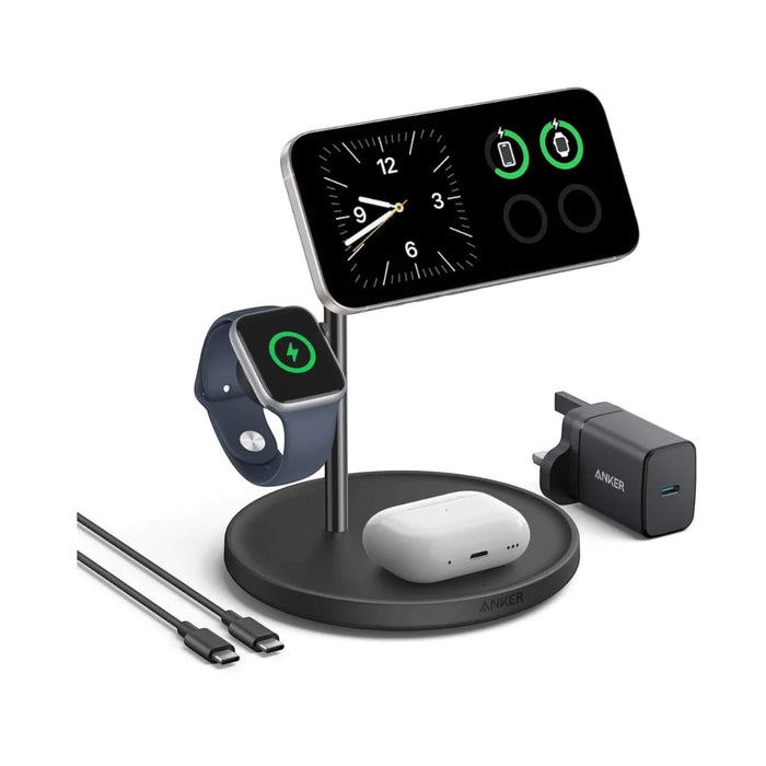 15W 3-in-1 Wireless Charging Stand, efficient charger for phone, earbuds, and watch, available at TaMiMi Projects in Qatar.
