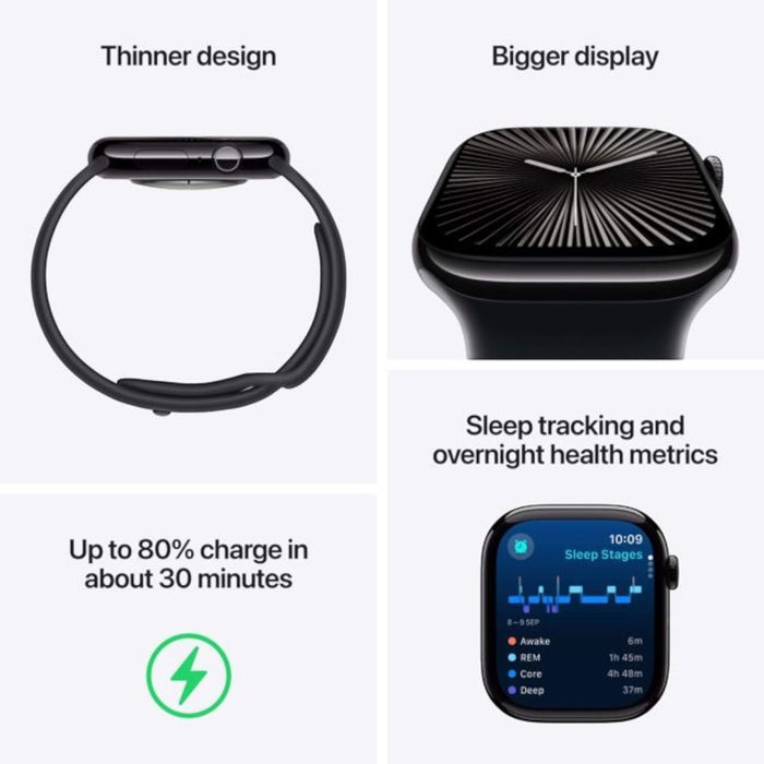 Apple Watch Series 10 GPS 42mm, Aluminium Case with Sport Band. Available at TaMiMi Projects in Qatar.