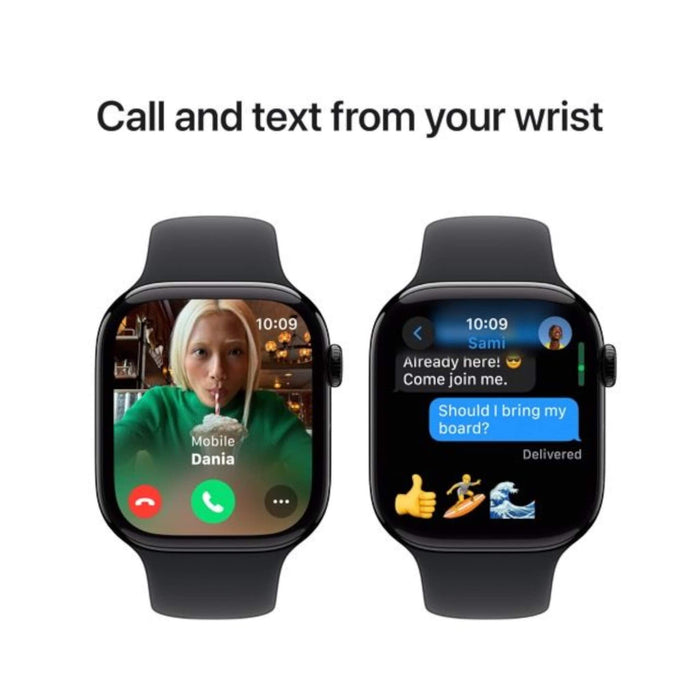 Apple Watch Series 10 GPS 42mm Jet Black Aluminium Case with Black Sport Band. Available at TaMiMi Projects in Qatar.