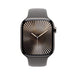 Apple Watch Series 10 GPS + Cellular with Natural Titanium Case and Stone Grey Sport Band, available at TaMiMi Projects Qatar
