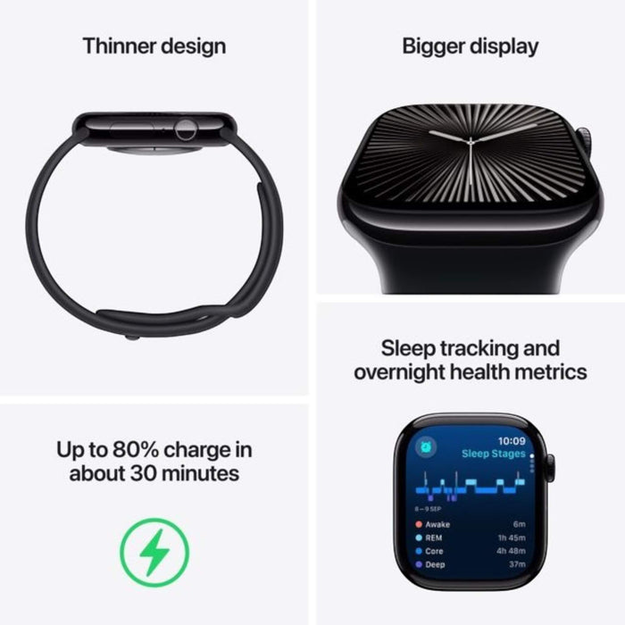 Apple Watch Series 10 GPS + Cellular 46mm with Natural Titanium Case and Stone Grey Sport Band, available at TaMiMi Projects Qatar