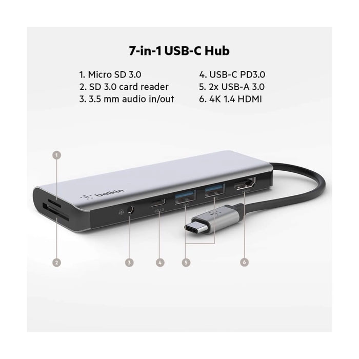 Belkin USB-C Hub 7-in-1 MultiPort Adapter 100W