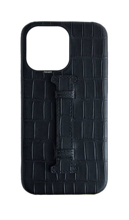 Matte Black Embossed Crocodile Case - For iPhone 15 Pro